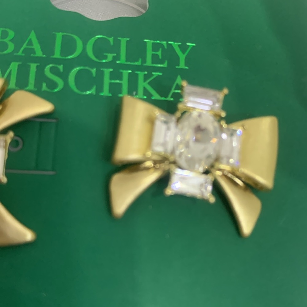 NWT Badgley Mischka Bow Earrings with Rhinestones - Picture 4 of 8